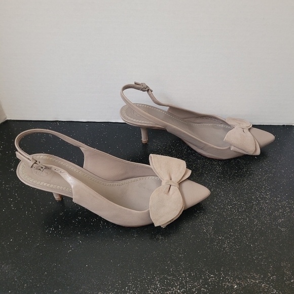 Tory Burch Rosalind Slingback Kitten Heels in Beige - Picture 5 of 10
